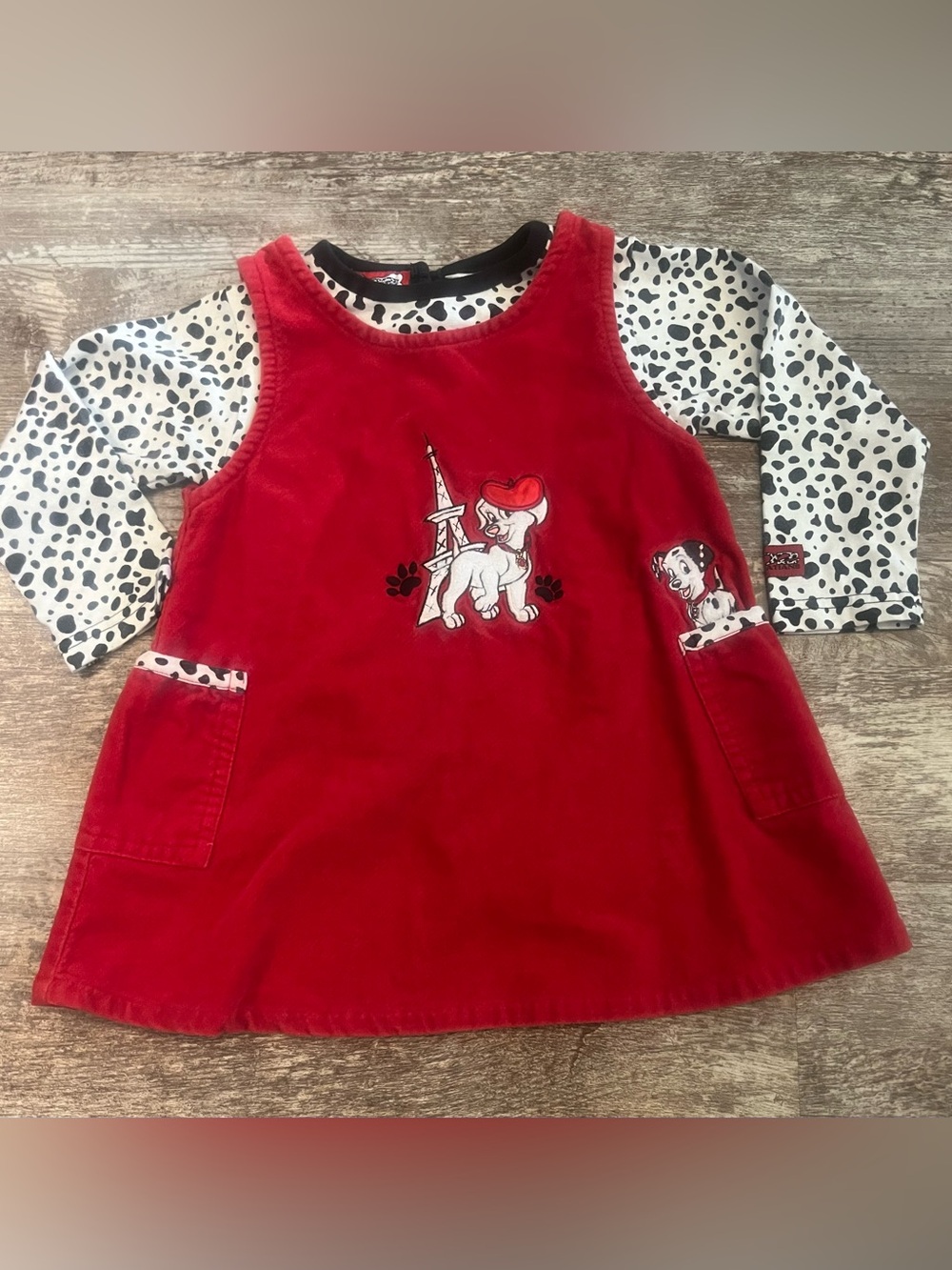 Red Velvet 102 Dalmatians Pinafore Dress with Dalmatian Print Top